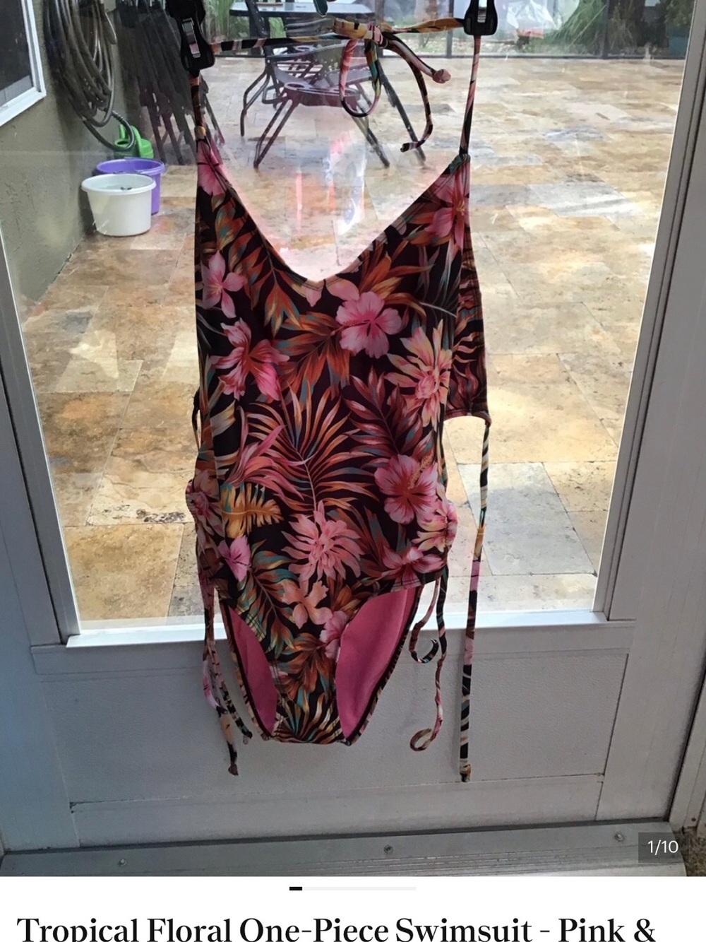 Tropical Floral One-Piece Swimsuit - Pink & Black